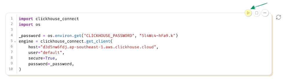 Выполните ячейку для подключения к ClickHouse